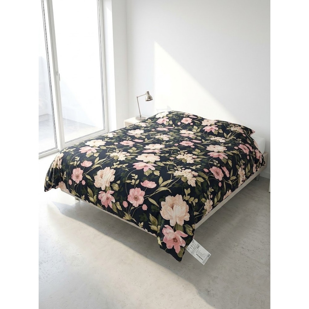 IKEA BLEKFRYLE Floral Duvet Cover Vintage Black Pink Peony Cotton Cottagecore